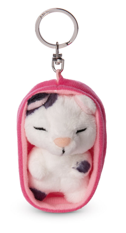 Chat tacheté 8 cm, panier rose