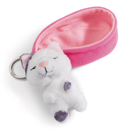 Chat tacheté 8 cm, panier rose