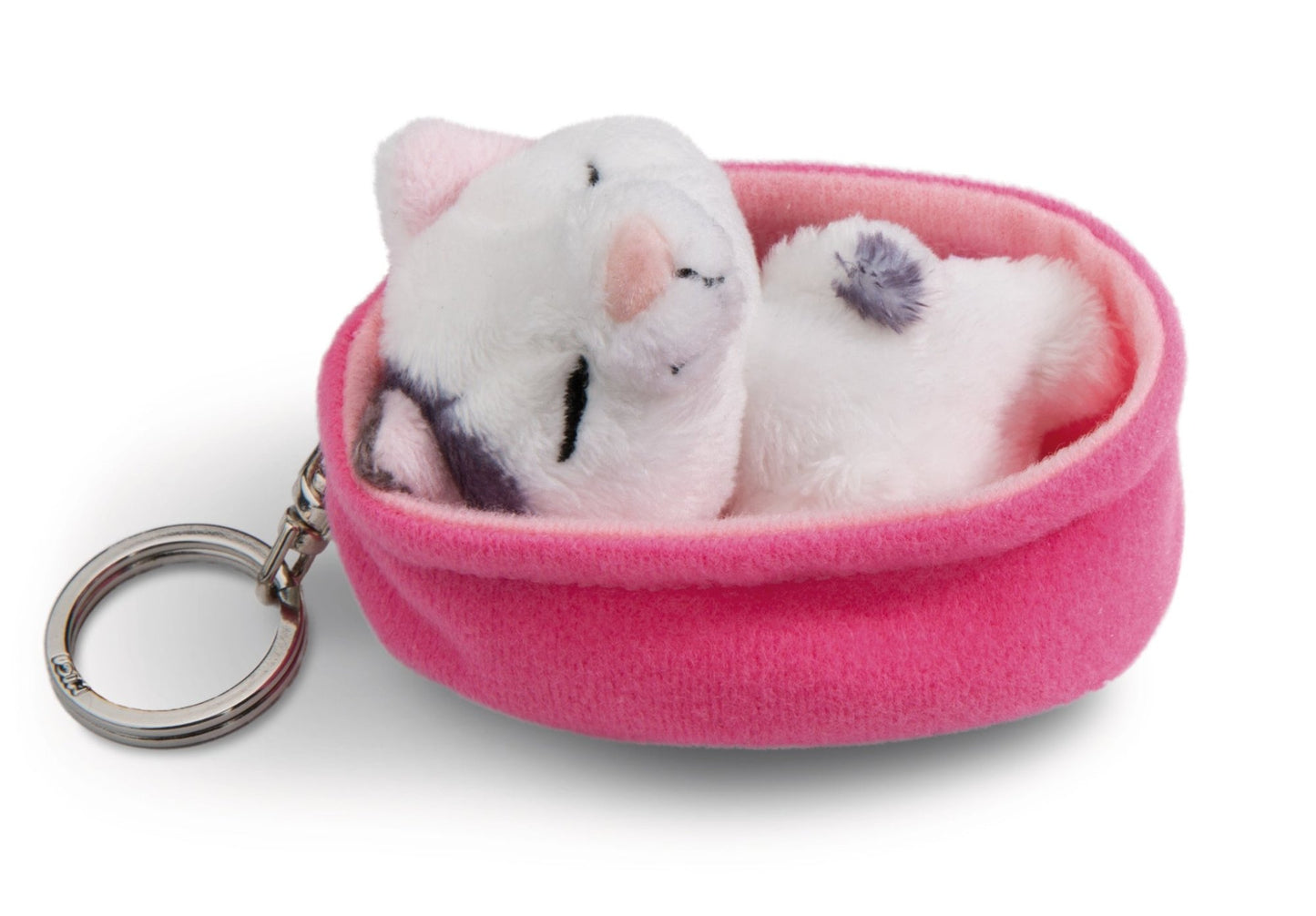 Chat tacheté 8 cm, panier rose